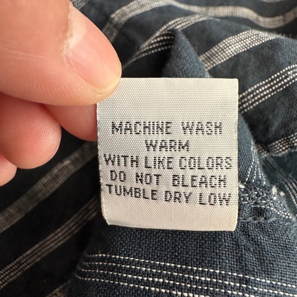 Habitat Tunic Top Women's Size S Linen Navy Striped Lagenlook Minimalist Boho - Picture 14 of 16